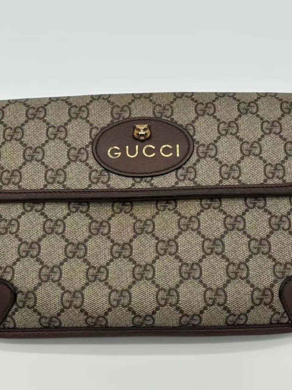 Gucci Beige Brown GG Monogram Canvas Tote with Green and Red Web Stripe
